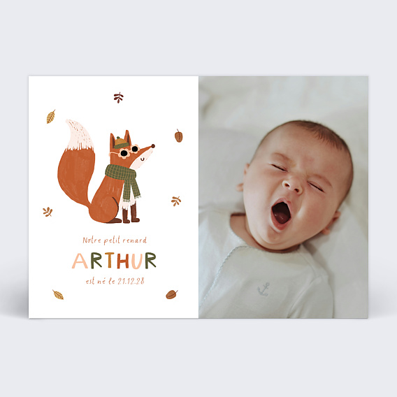 Faire part naissance Renard automne Recto