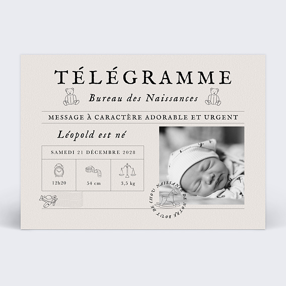Faire part naissance Télégramme Recto