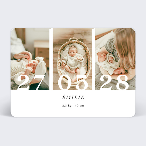 Faire part naissance Trois Photos Bébé