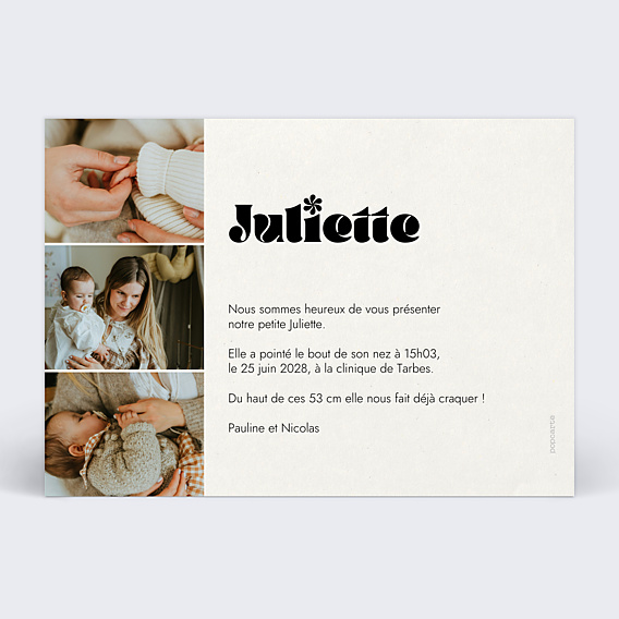 Faire-part Naissance Pleine page typo