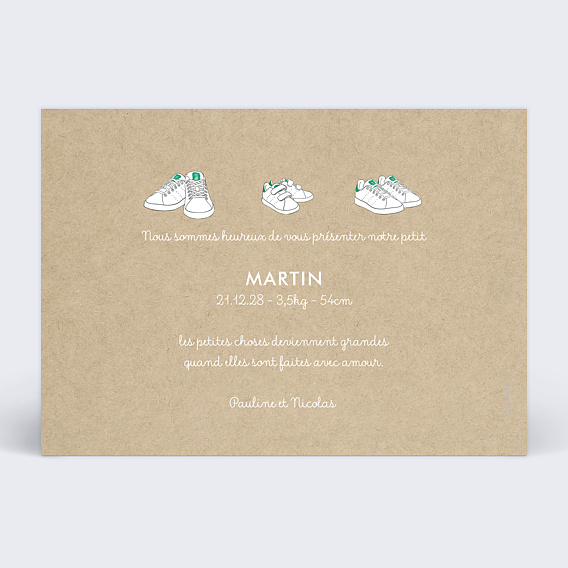 Faire part naissance Baskets Originales Verso