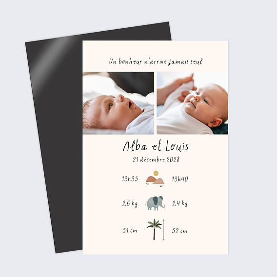 Faire part naissance Jumeaux Jungle