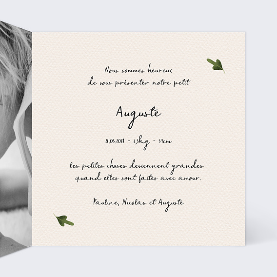 Faire part naissance Joli Renard Intérieur Droit