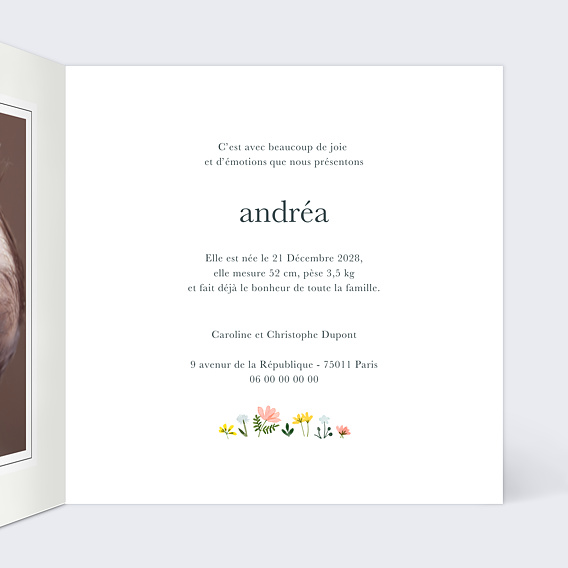 Faire part naissance Été Intérieur Droit