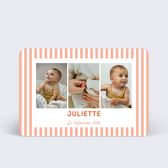 Faire-part Naissance Douce rayure rose