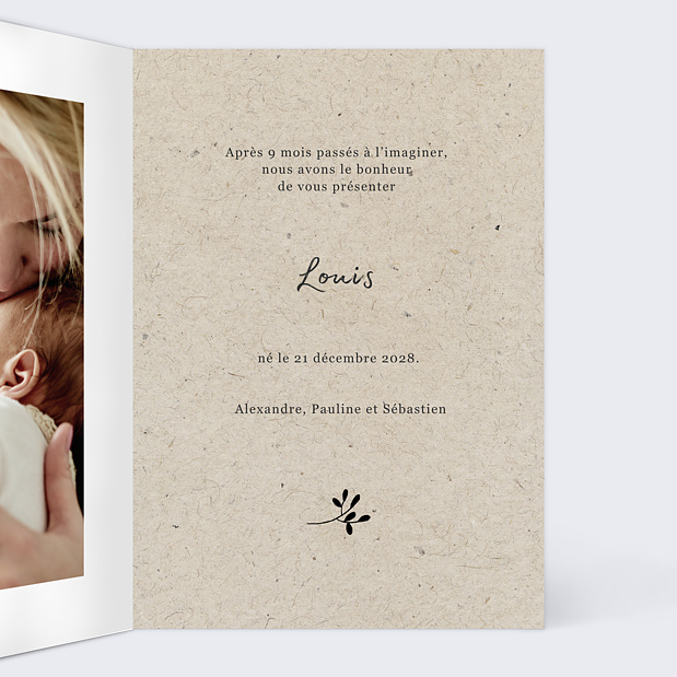 Faire-part Naissance Photomaton Nature Intérieur Droit