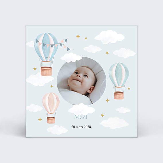 Faire-part Naissance Ciel et Montgolfières