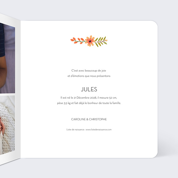 Faire part naissance Bouquet Printanier Intérieur Droit