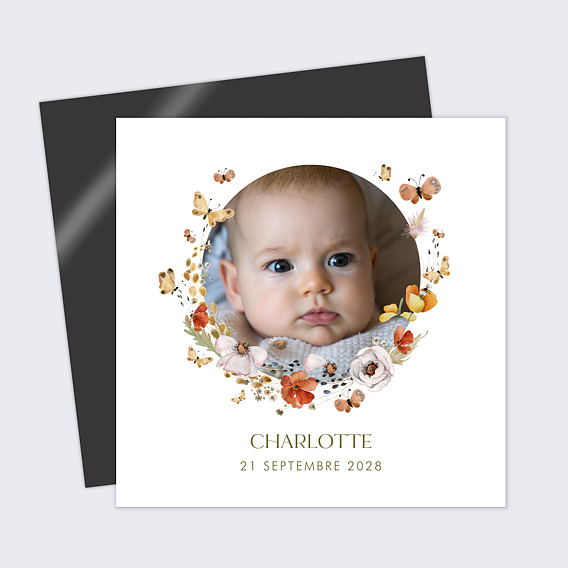 Faire part naissance Papillon et Fleurs