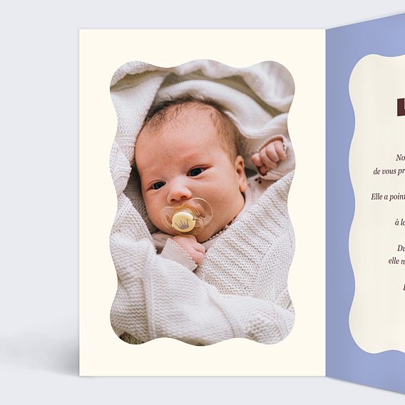 Faire part naissance Rayure acajou et lavande Intérieur Gauche