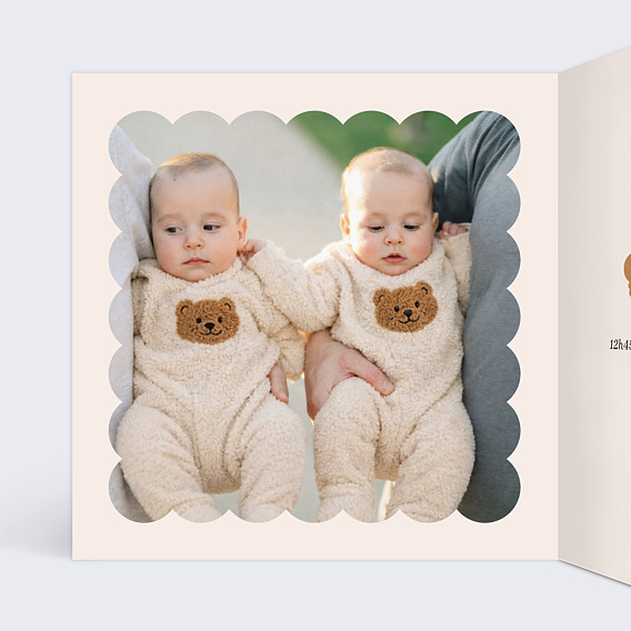 Faire part naissance Oursons inséparables Intérieur Gauche