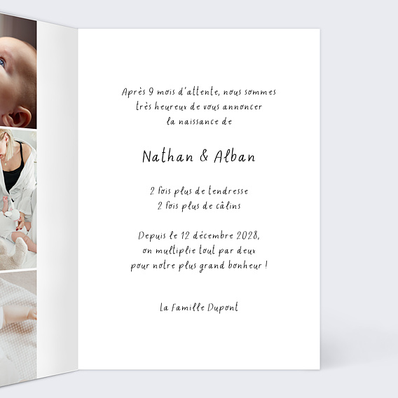 Faire part naissance Jumeaux Citation Intérieur Droit