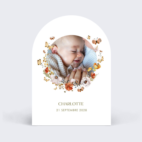 Faire part naissance Papillon et Fleurs