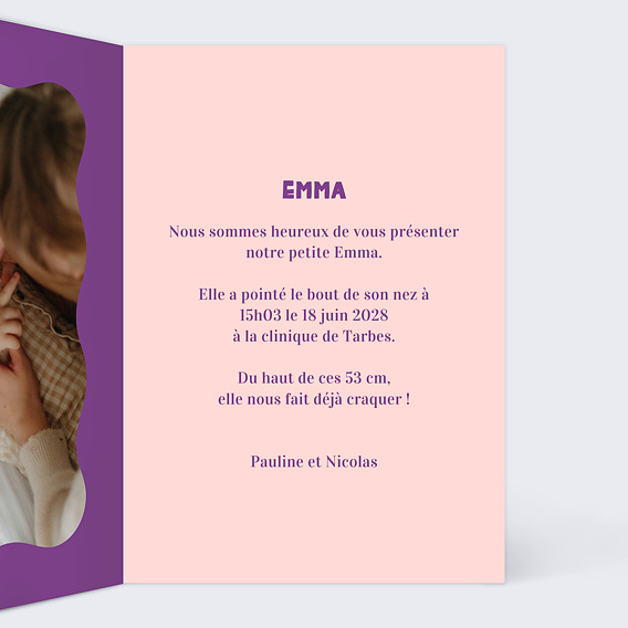 Faire part naissance Cœur iconique violet Intérieur Droit