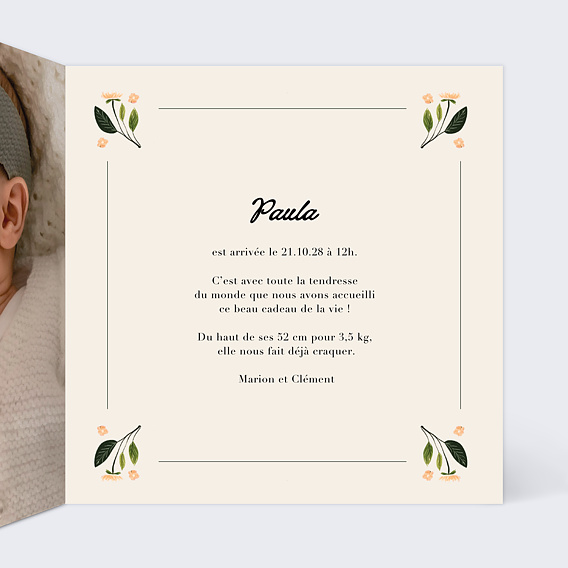 Faire part naissance Arbre généalogique II Intérieur Droit