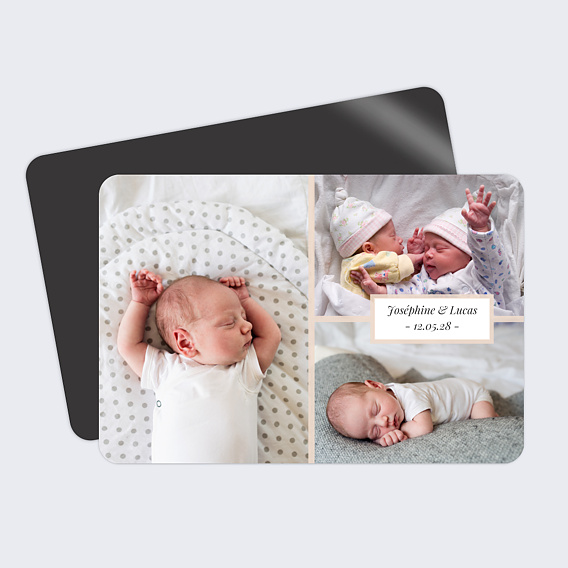 Faire part naissance Etiquette Poudrée Jumeaux