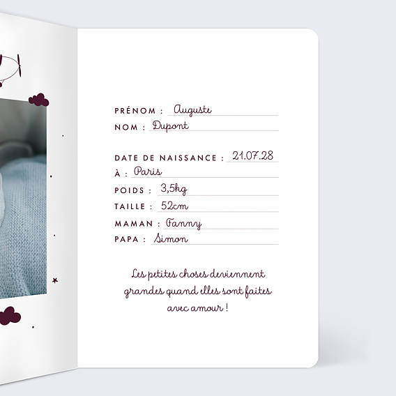 Faire part naissance Passeport Intérieur Droit