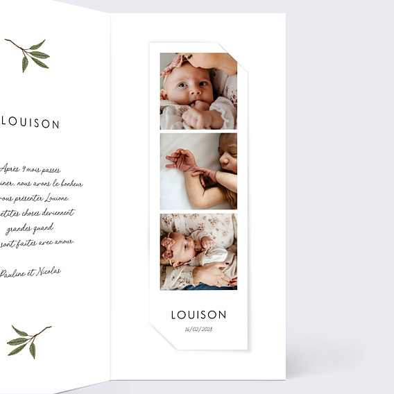 Faire part naissance Lapin Forêt Carré Intérieur Droit