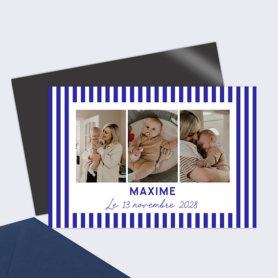 Faire part naissance Douce rayure bleue