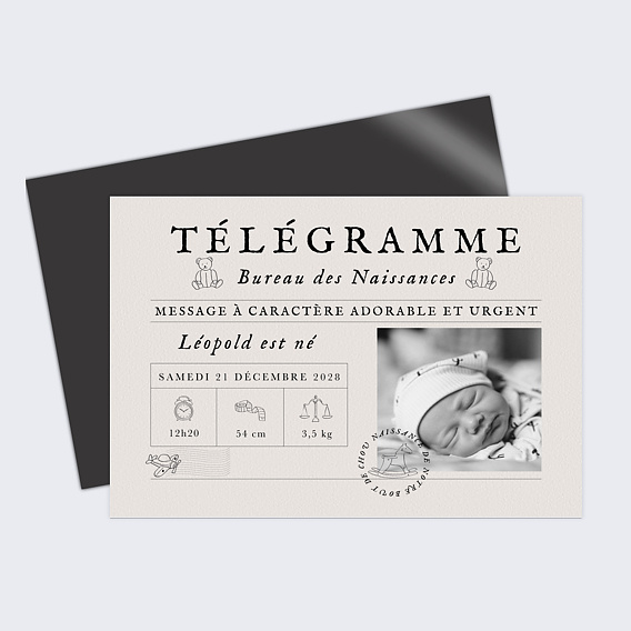 Faire part naissance Télégramme Recto