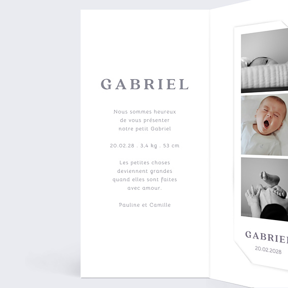 Faire part naissance Pleine Page Intérieur Gauche