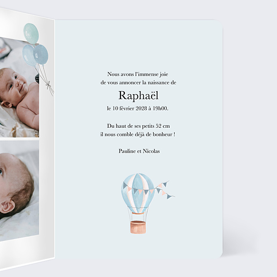 Faire-part Naissance Montgolfière et Animaux