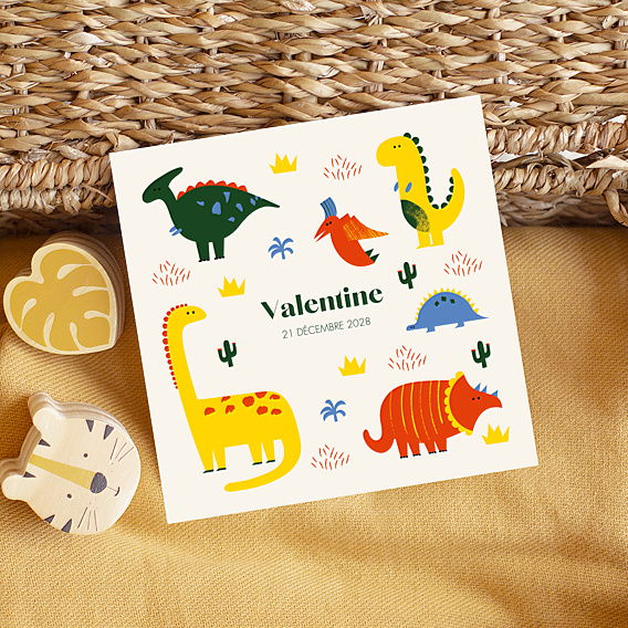 Faire-part Naissance Dinosaures Mignons