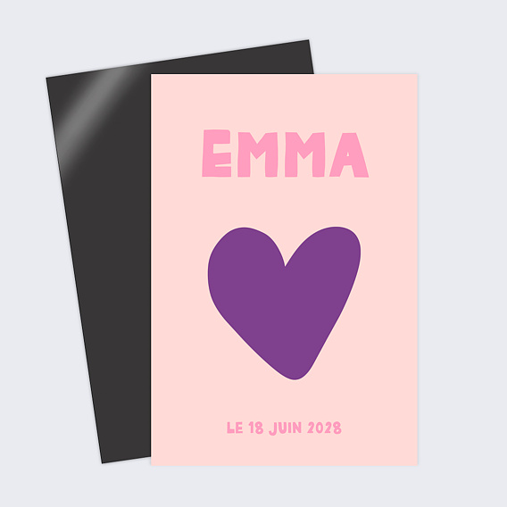 Faire part naissance Cœur iconique violet