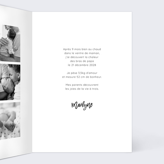 Faire part naissance Belles Lettres Intérieur Droit