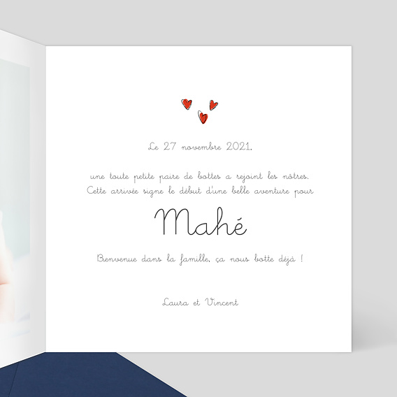 Faire part naissance Bottes de Pluie Intérieur Droit