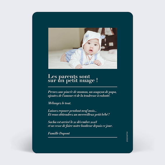 Faire part naissance Heureuse Nouvelle Verso