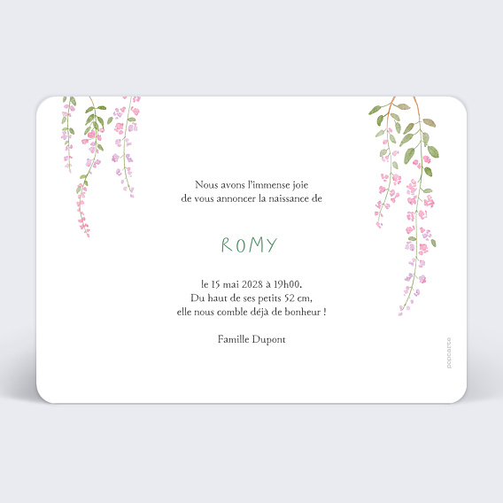 Faire part naissance Petite Robe Fille Verso