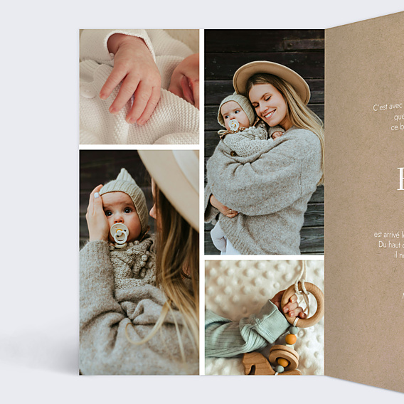 Faire-part Naissance Multi photo Original Marron