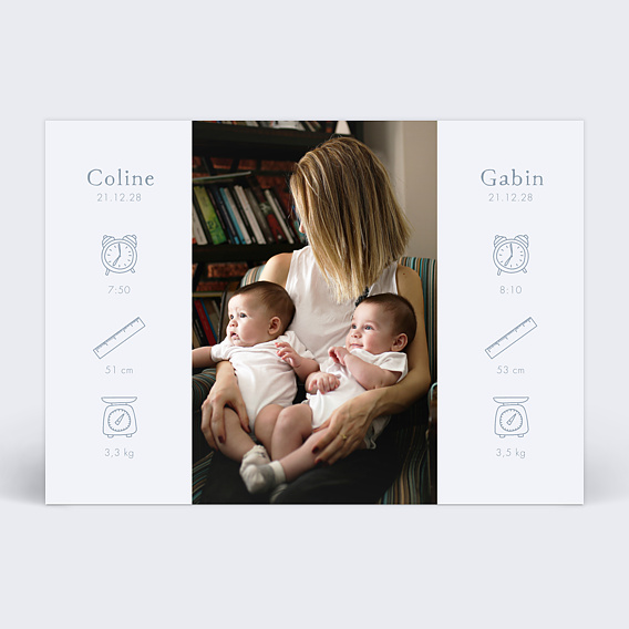 Faire part naissance Pictogrammes Jumeaux