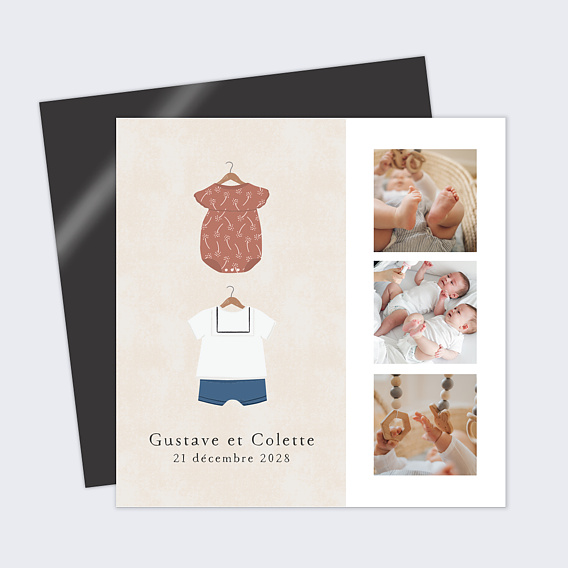 Faire part naissance Petits Vêtements Jumeaux