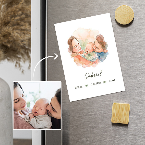 Faire-part Naissance Portrait en aquarelle