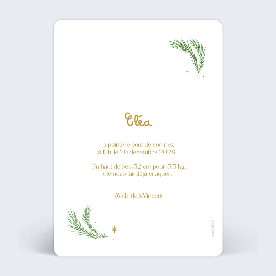Faire part naissance Bébé Noël Verso