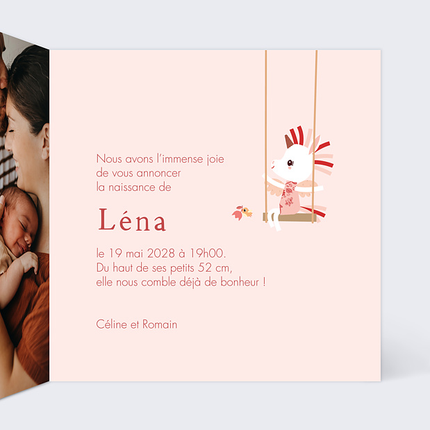 Faire-part Naissance Lilliputiens x Popcarte - Léna la licorne Intérieur Droit