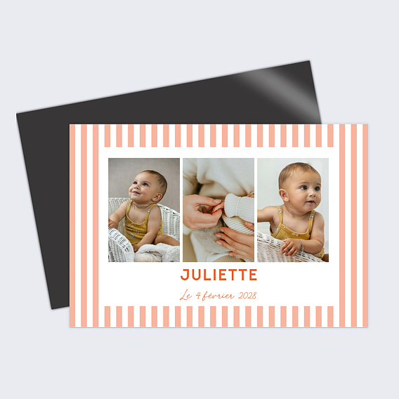 Faire part naissance Douce rayure rose