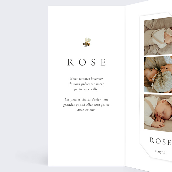 Faire part naissance Bouquet Tendre Intérieur Gauche