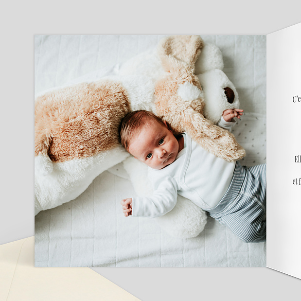 Faire-part de naissance Personnalisé avec le Prénom et la Photo Intérieur Gauche