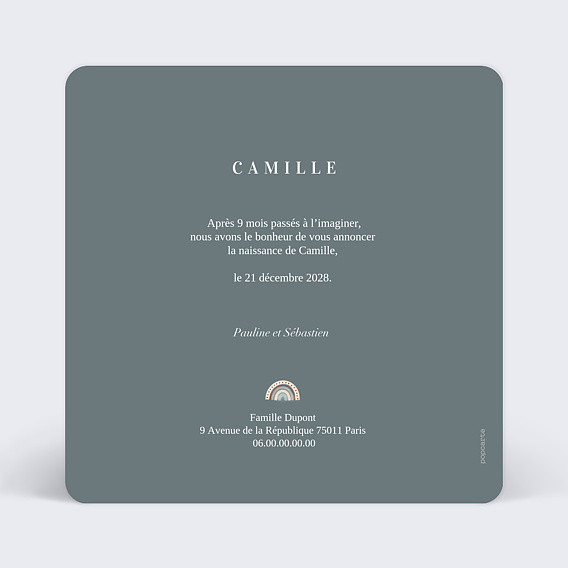 Faire part naissance Layette Myrtille Verso