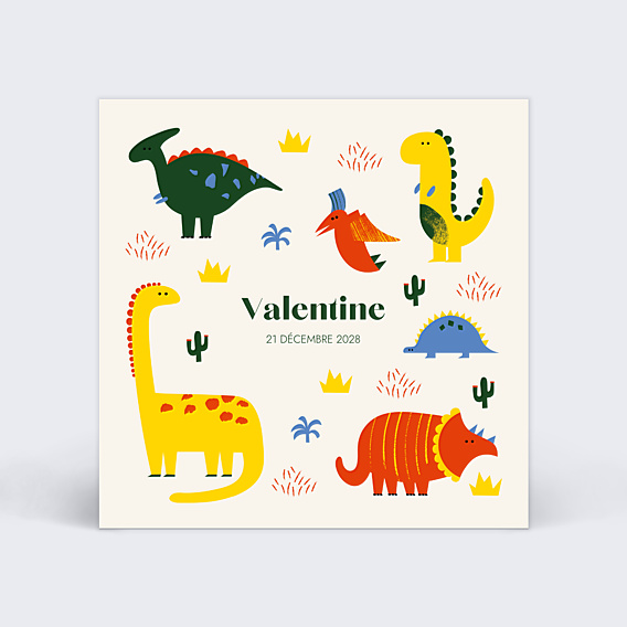 Faire part naissance Dinosaures Mignons