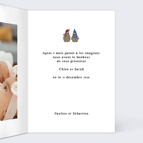 Faire-part Naissance Famille Pingouin
