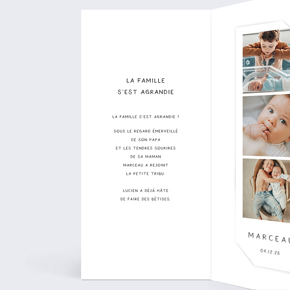 Faire part naissance Bébé d'Amour Intérieur Gauche