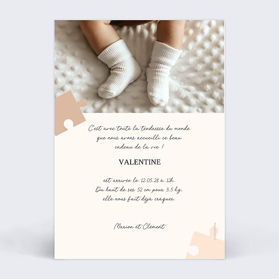 Faire part naissance Puzzle Verso