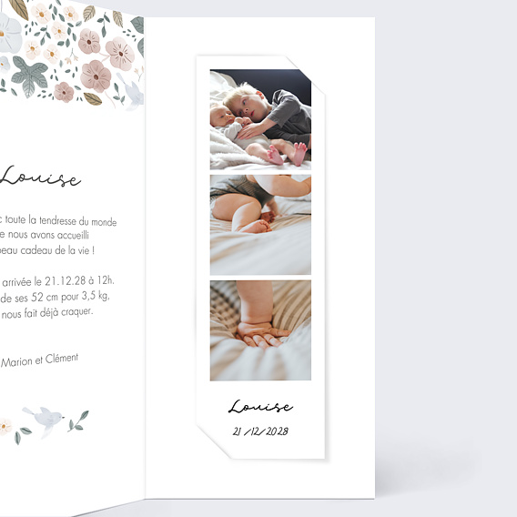 Faire part naissance Frise Fleurie Intérieur Droit