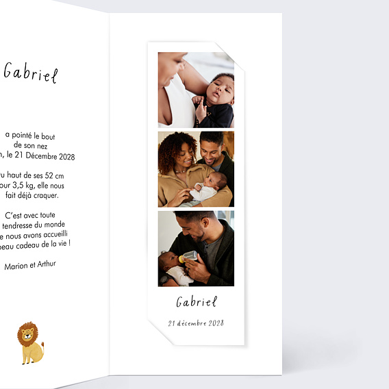 Faire part naissance Pictos savane Intérieur Droit