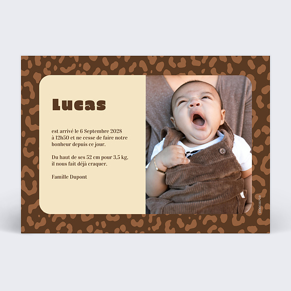 Faire part naissance Bébé Léopard Verso