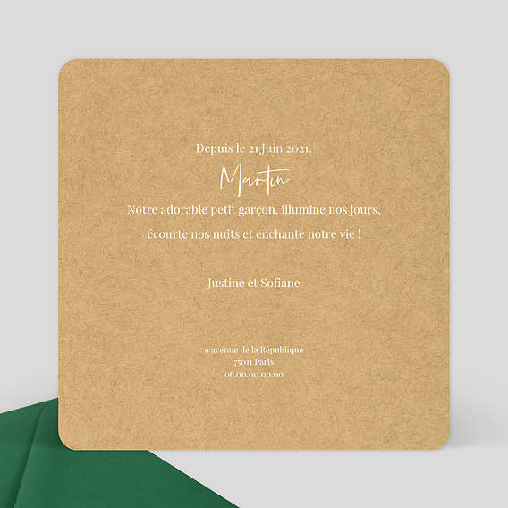 Faire part naissance Lauriers Verso